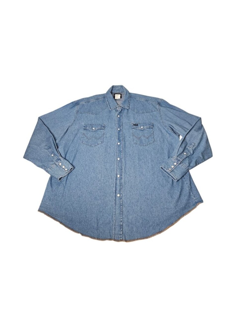 Vintage Wrangler Denim Pearl Snap Shirt Long Sleeve Men's XXL Medium Blue Cowboy